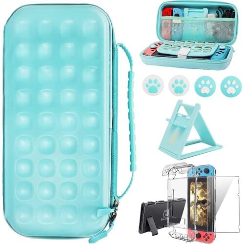 Portable Multi-color Travel Carrying Bag Kits for Nintendo Switch Console PC Clear Cover Glass Screen Protector Adjustable Stand