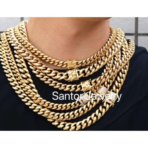 8mm Gold Plated Hip Hop Hollow Miami Cuban Link Chain Stainless Steel Necklace For Men Women