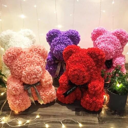 Drop Shipping 40cm Red Teddy Bear Rose Flower Artificial Christmas Gifts for Women Valentines Day Gift Plush Bear\Rabbit