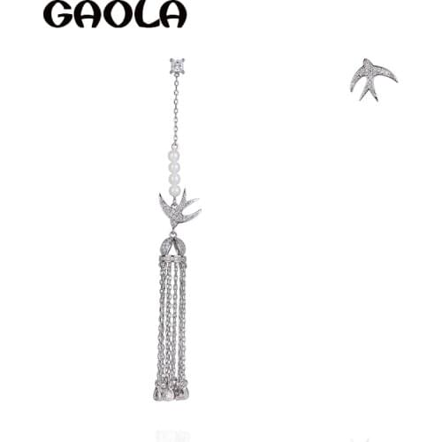 GAOLA Cute Animal Luxury Shiny Pave Micro Pave Setting Cubic Zirconia Swallow Dangle Earrings