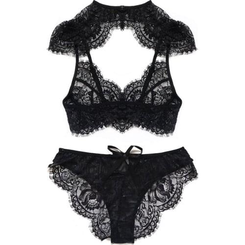 Sexy Lingerie Set Women Lace Bra and Panty Set Hollow Out Underwear Women Set See-though Transparent Bra Summer Nightwear