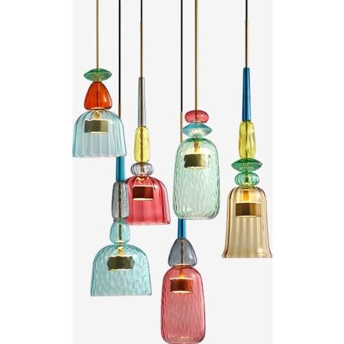 Nordic Color Glass Pendent Lamp Restaurant Dining Room Cafe Shop Pendent Lights Creative Hotel Project Deco LED Glass Lighting