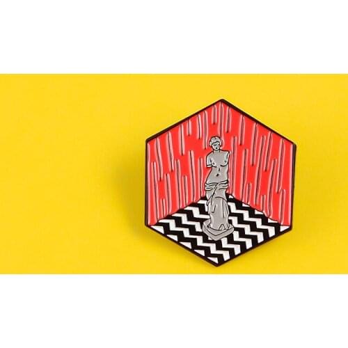 Classical mythology Greek statue naked broken arm elegant female striped stage hexagon badge souvenir shirt lapel pin jewelry