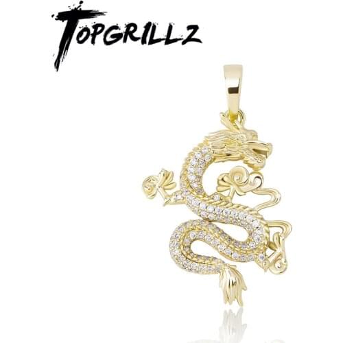 TOPGRILLZ New Hip Hop Pendant Necklace Chinese Style Jewelry Cubic Zirconia Mascot Ornaments Lucky Symbol Pendant Gift