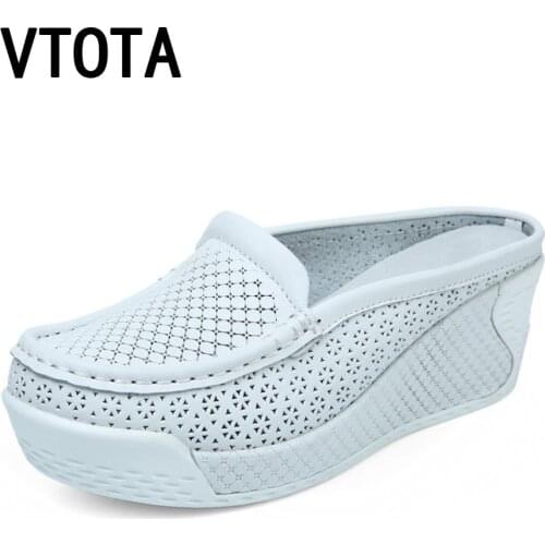 VTOTA Women Summer Casual Slingbacks High Heels Pumps Slip On Shoes For Women 2018 Mesh Female Platform Wedges Shoes Woman H79