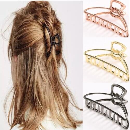 2019 Women Girls Geometric Hair Claw Clamps Hair Crab Moon Shape Hair Clip Claws Solid Color Accessories Hairpin Large/Mini Size