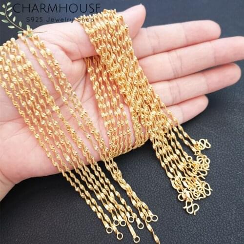 Charmhouse Yellow Gold GP Chain Necklaces For Women 18 inch Waterwave Chain Necklace Collier Choker Wedding Bridal Jewelry Gifts