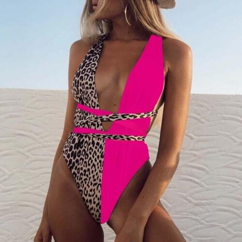 2020 Sexy Pink With Leopard One Piece Swimsuit Women Body Bathing Suit Push Up Swimwear Female Brazilian Beach Swim Wear Girls