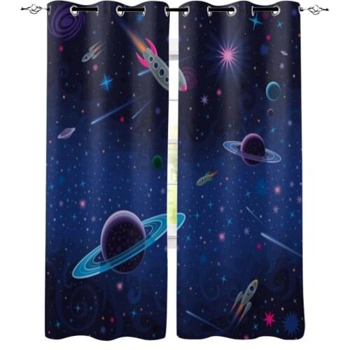 Starry Sky Planetary Rocket Window Curtains for Living Room Home Decor Child Bedroom Kitchen Curtains Drapes