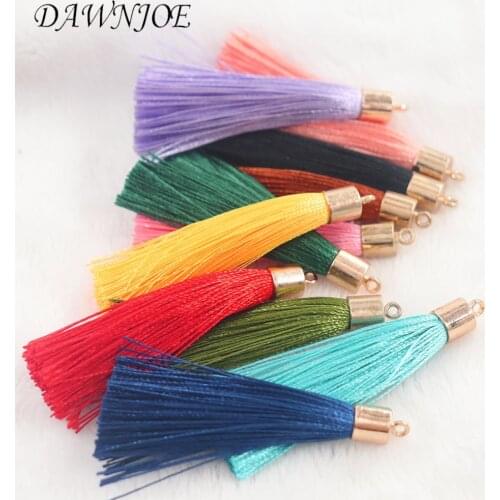 10pcs 20color 6cm Long Silk Tassel Brush Metal Caps Tassel Charms Pendant DIY Jewelry Making Jewelry Components Accessories