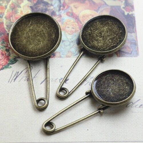 10pcs/lot Brooch Base Cabochon Settings Safety Pin Brooch Tray Bezel for 16mm Photo Cabochons Cameo DIY Findings Making Craft