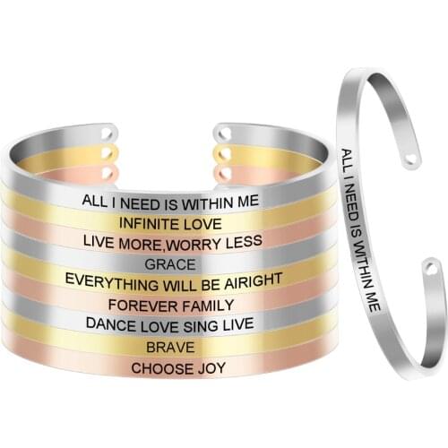 2020 Newest Quotes Bracelets 316L Stainless Steel Open Cuff Bangle Fashion Women Female Inspirational Jewelry Bracelet SL-057