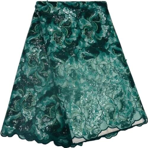 5yards/pc) high quality emerald green African organza lace fabric with allover sequind embroidery for party dress OP56