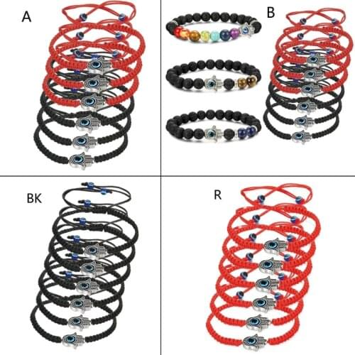 6/9 Pcs Evil Eye String Bracelets,Hamsa Hand Rope Thread Braided Bracelet,Ancient Charm for Protection Luck