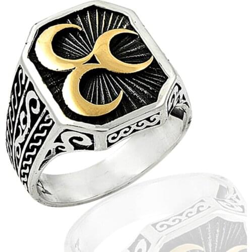 925 Silver Three Crescent Printed Tribal Turkish Ring 3 Moon 925 Silver Three Crescent Printed Antique Vintage Fine Jewellery