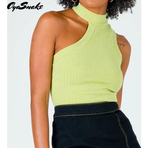 Oyasnake Summer Womens 2021 New Fashion Off One Shouder Irregular Asymmetrical Tanks Hot Fashion Solid Slim Sexy Casual Tops
