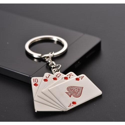 Personality KeyChain Royal Flush Poker Playing Card Keyring Metal Gifts Key Chain Charm Jewelry For Women Men Car Accessories