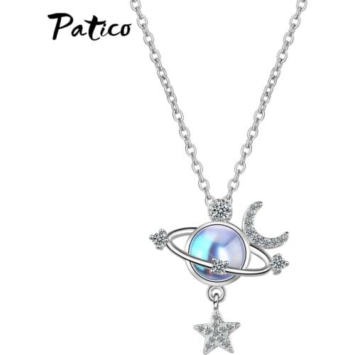 Exquisite Genuine S925 Sterling Silver Necklaces Fine Jewelry Charm Star Moon Choker Pendant Lady Wedding Party Jewelry Gift