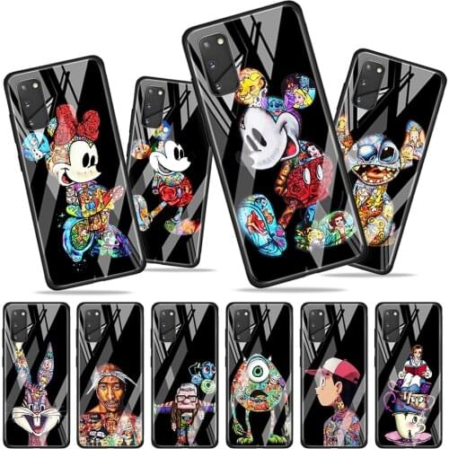 Mickey Tattoo Cartoon for Samsung Galaxy S20 FE Ultra Note 20 S10 Lite S9 S8 Plus Luxury Tempered Glass Phone Case Cover