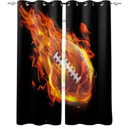 Rugby With Flames Black Blackout Curtains For Living Room Bedroom Printed Window Treatment Drapes Home Decor