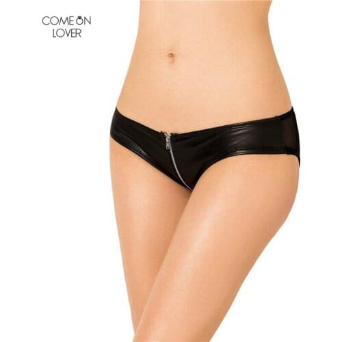 Comeonlover Briefs Women Ondergoed Dames Slips Hoge Taille Women Underwear Sexy PT5127 Plus Size Black Leather Zipper Panty Sexy