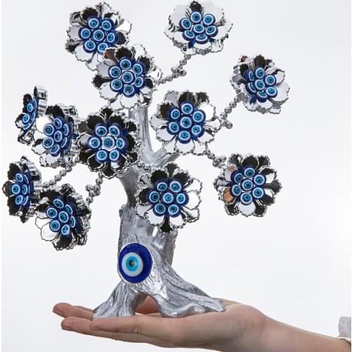 H&D Blue Evil Eye Tree Feng Shui Flower Decorative Collectible Housewarming Gift Showpiece for Protection,Good Luck & Prosperity