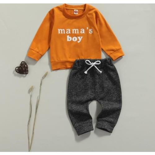 Spring Autumn Toddler Baby Boy Clothes Letter Printed Long Sleeve Pullover Tops Long Pants Outfits Warm Soft Boys Sets 0-3Y
