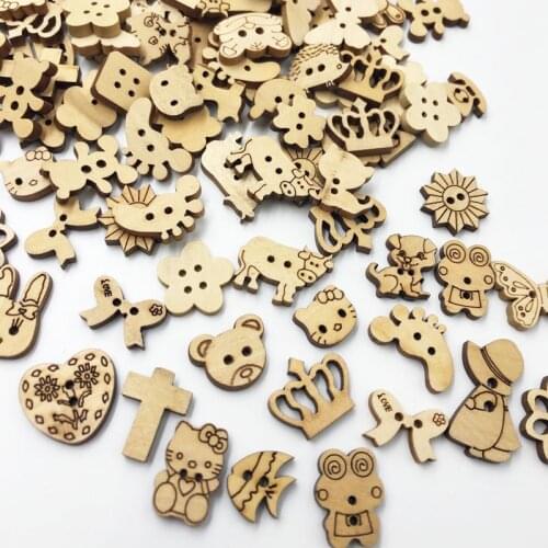 50Pcs Mixed animals 2 Holes Wood Sewing Buttons For Kids Clothes Scrapbooking Decorative Botones Needlework DIY WB626
