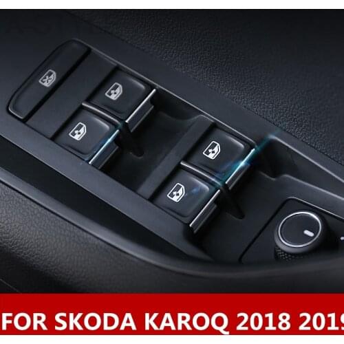 For SKODA KAROQ 2018 2019 Car window lift switch button cover sticker trim sequin Interior decoration Auto Accessories