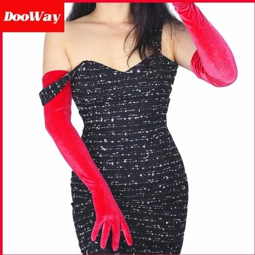 DooWay Elegant Velvet Gloves Touchscreen Elastic Rose Vintage 1920s Evening Party Opera Costume Cosplay Full Finger Gloves