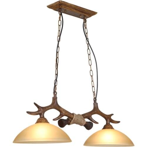 Double lights Antler Chandelier Vintage suspension lamp Antlers white lampshade chandelier bar restaurant living room decoration