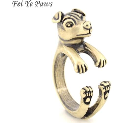 Fei Ye Paws Vintage Jack Russell Ring Anel Boho Chic Black Dog Rat Terrier Rings For Women Men Jewelry Best Friend Jewellery