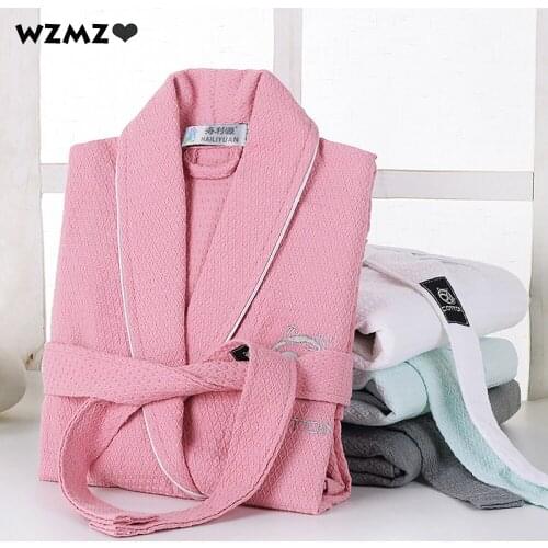 100% Cotton Waffle Bathrobe Female Dresses Summer Thin Robes for Women Hotel SPA Sleepwear Sexy Couples Nightie Towel Nightwear