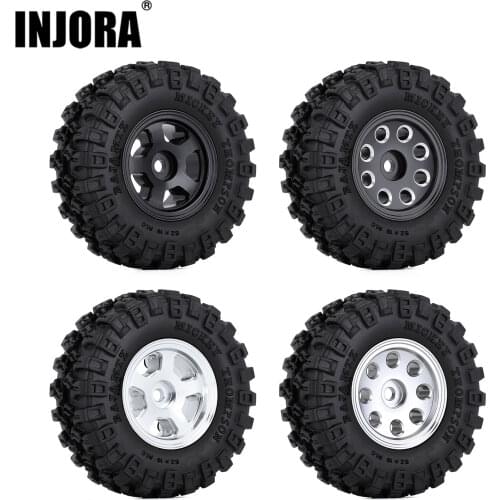 INJORA 4PCS CNC 1.0" Beadlock Wheel Rim & Tire Set for 1/24 RC Crawler Car Axial SCX24 90081 AXI00001 Deadbolt