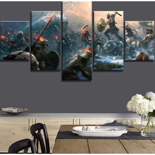 Canvas Painting Large God Of War Game 5 Piece HD Poster Landscape Canvas Wall Art Home Decor For Living Room Decoration