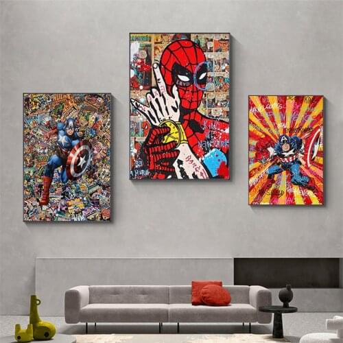 Marvel Cartoon Superhero Canvas Painting Captain America And Iron Man Anime Posters and Prints Wall Art Pictures Room Decoration