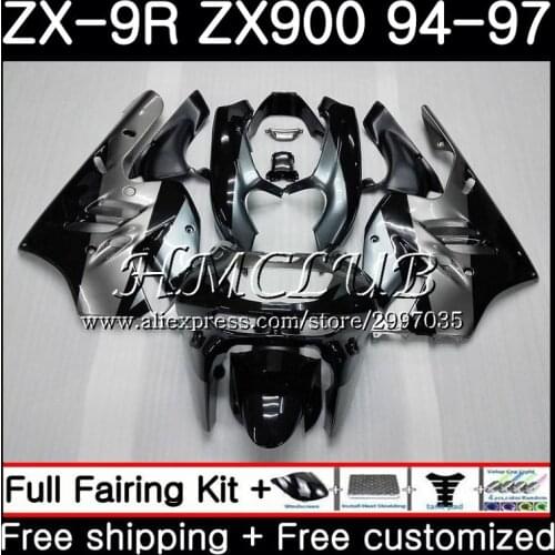 Body For KAWASAKI NINJA ZX900 ZX-9R 1994 1995 1996 1997 66HC.22 ZX 9 R 94 97 ZX 9R 900CC ZX9R Silver black 94 95 96 97 Fairing