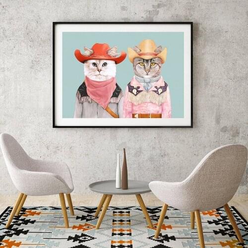 Colorful brothers Cowboy Cats Wall Art Canvas Painting Nordic Posters And Prints Wall Pictures For Living kids Home Decoration