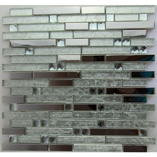 Stainless steel metal glass mosaic glass tile kitchen backsplash bathroom shower background decorative wall tile wallpaper