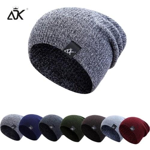 Mixed Color Baggy Beanies For Men Winter Hat Womens Outdoor Bonnet Skiing Hat Female Soft Acrylic Slouchy Knitted Hat For Boys