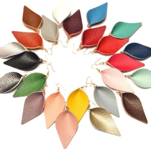 Fashion Women Drop-shaped Earrings Simple Leather Earring Alloy Eardrop Studs