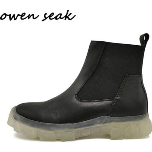 Owen Seak Men Boots Leather High-TOP Chelsea Boots Luxury Trainers Casual Snow Zip High Street Flats Winter Shoes