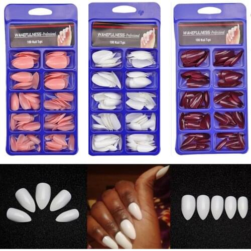 Fake Nails 100PCS Claw Shape Full Cover Wearable DisassemblyGlossy Pure White Red Orange Natural False Nails Tips
