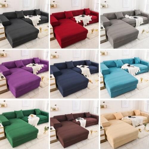 Solid Color Elastic Sofa Covers for Living Room Armchair Chaise Lounge Stretch Couch Slipcovers L Shape Sectional Protector