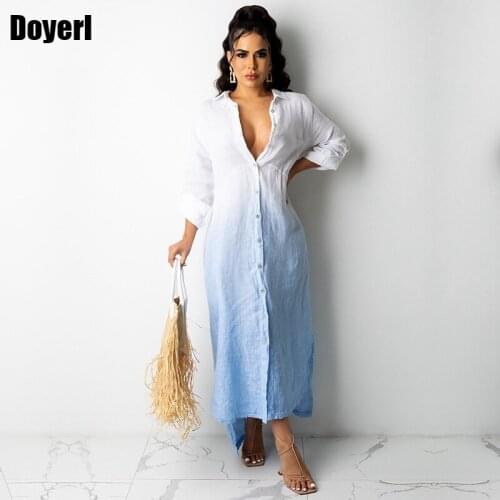 Autumn Women Shirt Dress Long Sleeve Casual Tunics Button Up Slit Party Clubwear Loose Oversized Long Shirt Dress Robe Femme