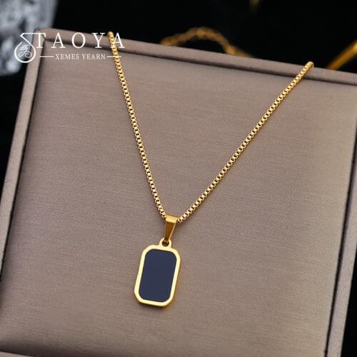 2021 New Classic Black Square Pendant Titanium Steel Necklace For Woman Korean Fashion Jewelry Girls Temperament Clavicle Chain