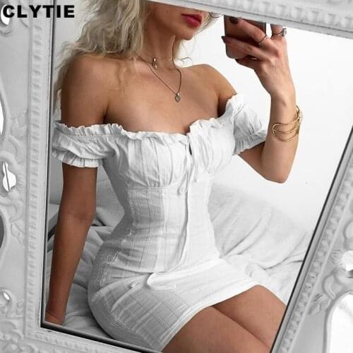 Clytie Sexy Off Shoulder Nightclub Dress Women White Color Ladies Beach Women 2021 Spring New Party Backless Mini Dresses