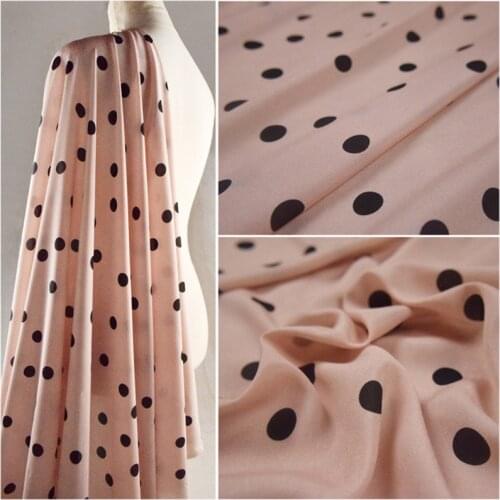 Half Meter Pink With 1.8cm Black Round Dot Print Chiffon Fabric For Dress Shirt Ladys Garment Sewing Material T1422