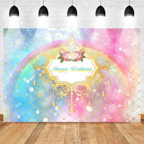 Celebration Birthday Backdrop for Photography Unicorn Rainbow Background for Baby Newborn Golden Colorful Party Supplies Props