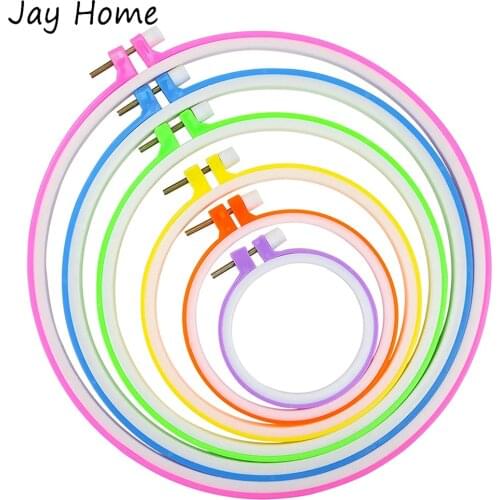 6 Sizes Embroidery Hoops Plastic Circle Cross Stitch Hoop Rings Multicolor Embroidery Hoop Circle for DIY Craft Hand Sewing Tool